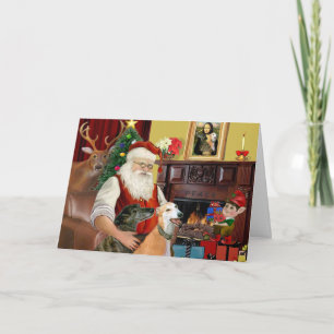 Tarjeta Festiva Santa en casa con dos galgos