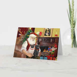 Tarjeta Festiva Santa en casa - Pugs dos,2F,1blk)