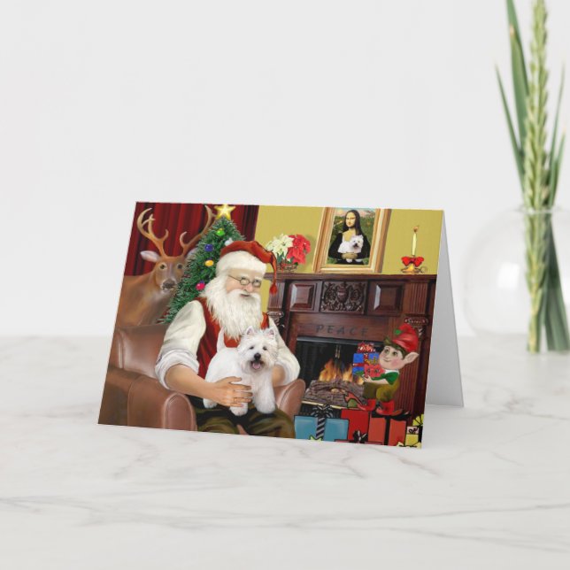 Tarjeta Festiva Santa en casa - West Highland Terrier 5 (Anverso)