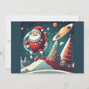 Tarjeta Festiva Santa en el espacio divertido retro