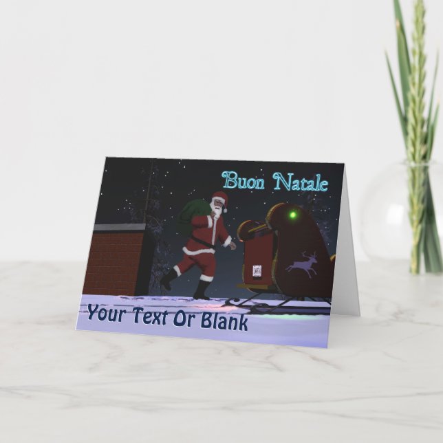 Tarjeta Festiva Santa En El Techo - Buon Natale (Anverso)