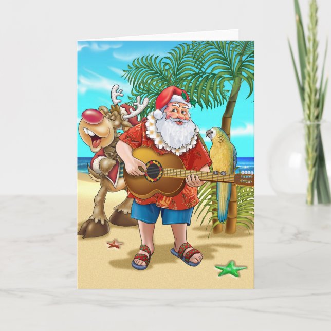 Tarjeta Festiva Santa en la playa (Anverso)