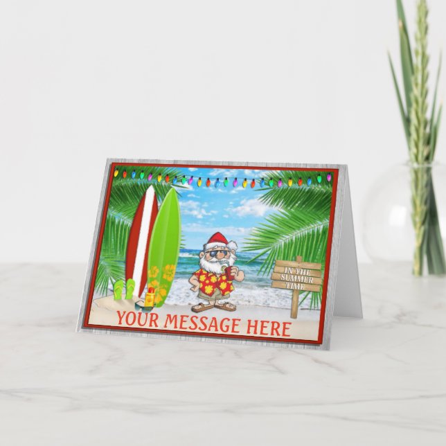 TARJETA FESTIVA SANTA EN LA PLAYA (Anverso)