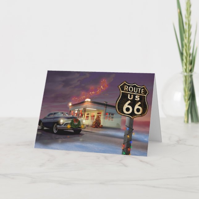 Tarjeta Festiva Santa en la ruta 66 (Anverso)