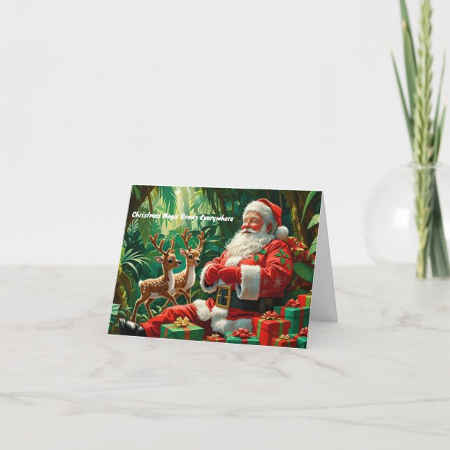 Tarjeta Festiva Santa en la selva - con mensaje Personalizado (Anverso)