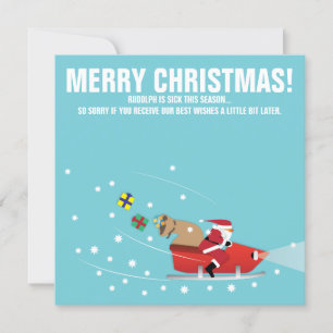 Tarjeta Festiva Santa en moto de nieve divertida ilustración