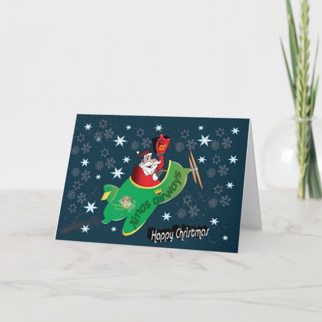 Tarjeta Festiva Santa en su avión mágico (Anverso)