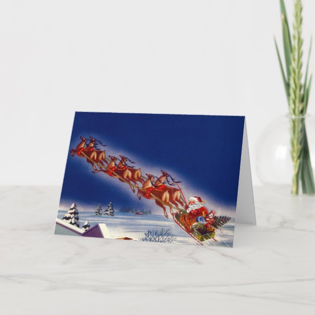 Tarjeta Festiva Santa en su Sleigh (Anverso)