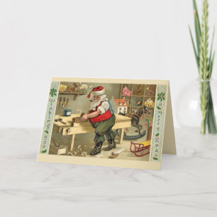 Tarjeta Festiva Santa en su taller