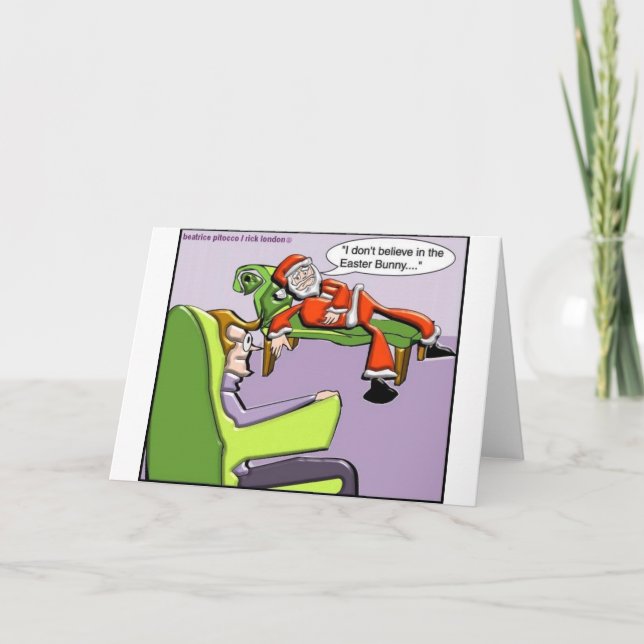 Tarjeta Festiva Santa En Terapia Divertidos Navidades Regalos Y Te (Anverso)