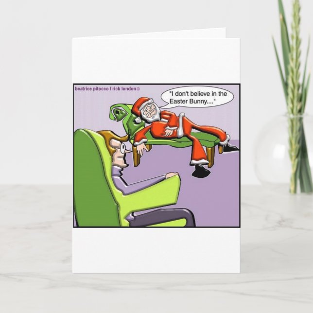 Tarjeta Festiva Santa En Terapia Graciosos Navidades Regalos Y Tés (Anverso)