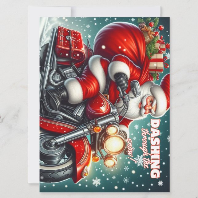 Tarjeta Festiva Santa en una motocicleta (Anverso)