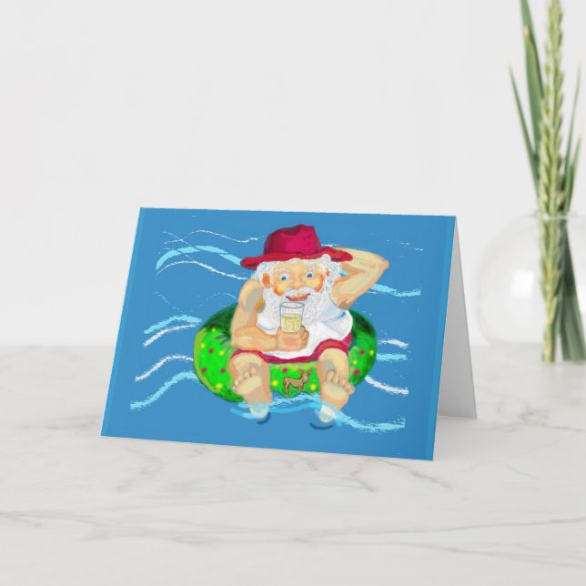 Tarjeta Festiva Santa en vacaciones - bebiendo limonada (Anverso)