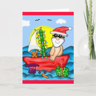 Tarjeta Festiva Santa en vacaciones con el Buda de la Nieve
