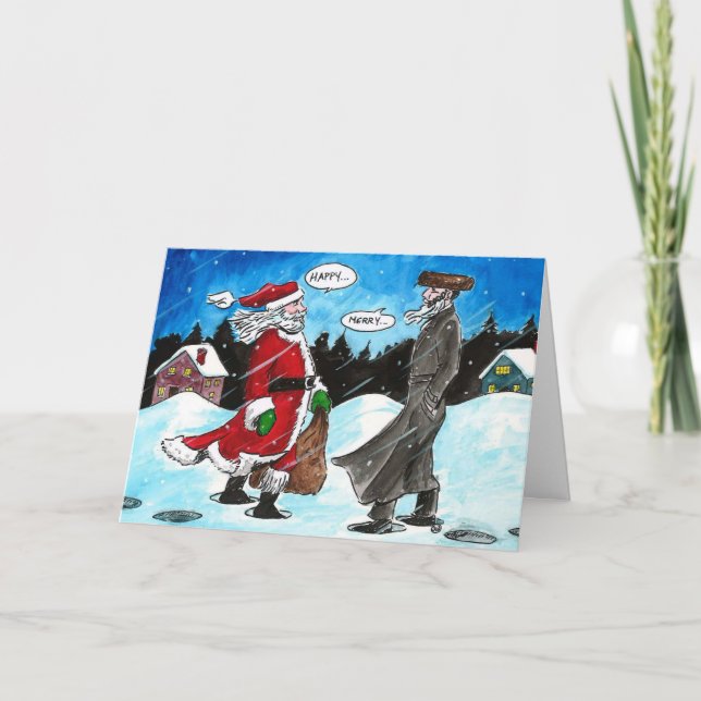 Tarjeta Festiva Santa encuentra a Hasidic Jew (Anverso)