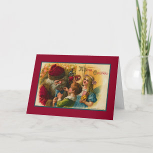 Tarjeta Festiva Santa entregando dulces a los niños Victorian