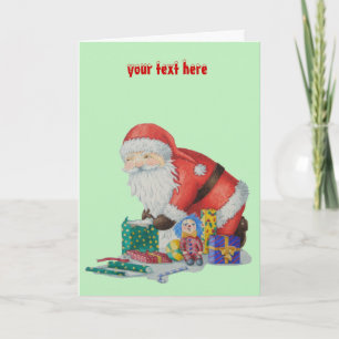 Tarjeta Festiva santa envolver regalos y juguetes para Navidades