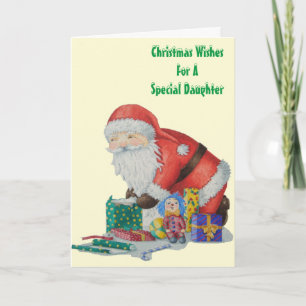 Tarjeta Festiva santa envolver regalos y juguetes para Navidades