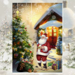 Tarjeta Festiva Santa está revisando su lista de buenos chicos y C<br><div class="desc">Nieve Sobre Navidades Eve Santa Comprobando Su Lista Una Última Vez Personaliza La Firma Tarjeta De Festividad</div>