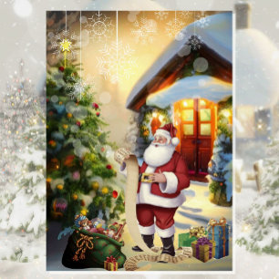 Tarjeta Festiva Santa está revisando su lista de buenos chicos y C