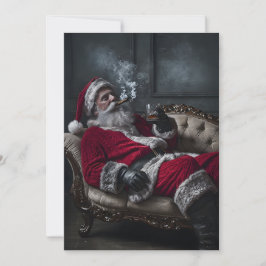 Tarjeta Festiva Santa está tomando un cigarrillo y una bebida - Ta