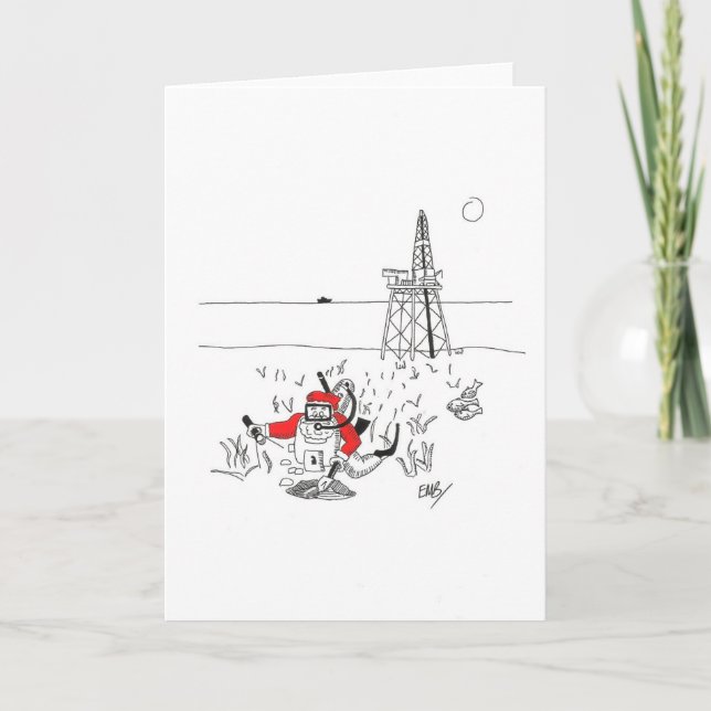 Tarjeta Festiva Santa excavando para obtener petróleo (Anverso)