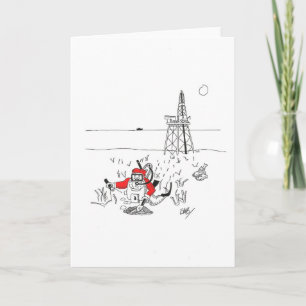 Tarjeta Festiva Santa excavando para obtener petróleo