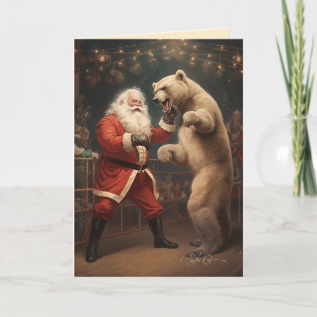 Tarjeta Festiva Santa Fights Bears (Anverso)