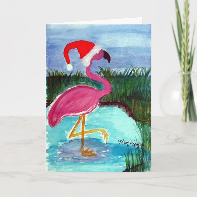 Tarjeta Festiva Santa Flamingo (Anverso)