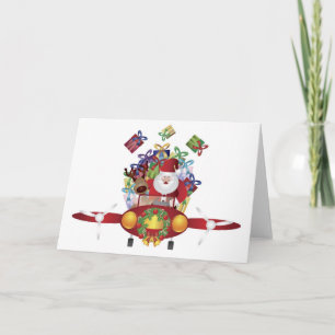Tarjeta Festiva Santa Flying a Vintage Plane Greeting Card