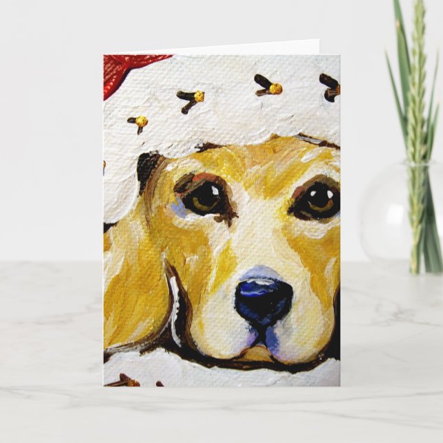 Tarjeta Festiva Santa Golden Retriever (Anverso)