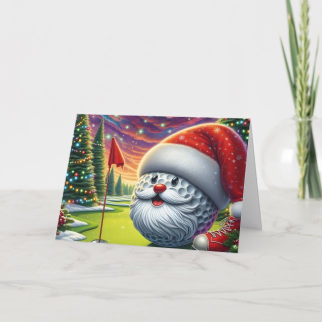 Tarjeta Festiva Santa Golf Ball Golfer Holiday Card (Anverso)