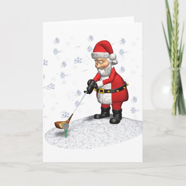 Tarjeta Festiva santa golfing mientras que nieva (Anverso)