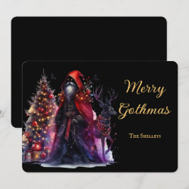 Tarjeta Festiva Santa Gótica Oscura Y Navidades De Renos