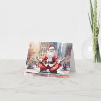 Tarjeta Festiva Santa haciendo yoga en la ciudad