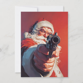 Tarjeta Festiva Santa has a Gun Christmas Cards