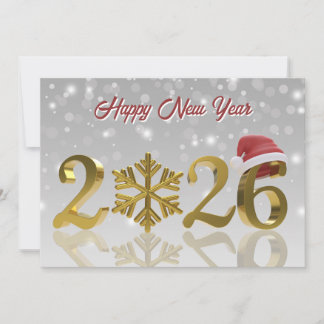 Tarjeta Festiva Santa Hat and Snowflake | Gold Happy New Year 2026