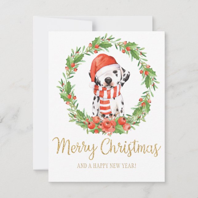 Tarjeta Festiva Santa Hat Dalmatian Dog Christmas Greetings (Anverso)