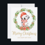 Tarjeta Festiva Santa Hat Dalmatian Dog Christmas Greetings<br><div class="desc">Personalize this quirky Dalmatian holiday card with your details and holiday message easily and quickly,  simply press the customise it button to further re-arrange and format the style and placement of the text.  (c) THE HAPPY CAT STUDIO</div>