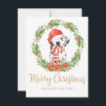 Tarjeta Festiva Santa Hat Dalmatian Dog Christmas Greetings<br><div class="desc">Personalize this quirky Dalmatian holiday card with your details and holiday message easily and quickly,  simply press the customise it button to further re-arrange and format the style and placement of the text.  (c) THE HAPPY CAT STUDIO</div>