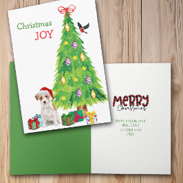 Tarjeta Festiva Santa Hat Jack Russell Terrier y el árbol de vacac