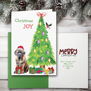 Tarjeta Festiva Santa Hat Mastiff, Bird y Christmas Tree