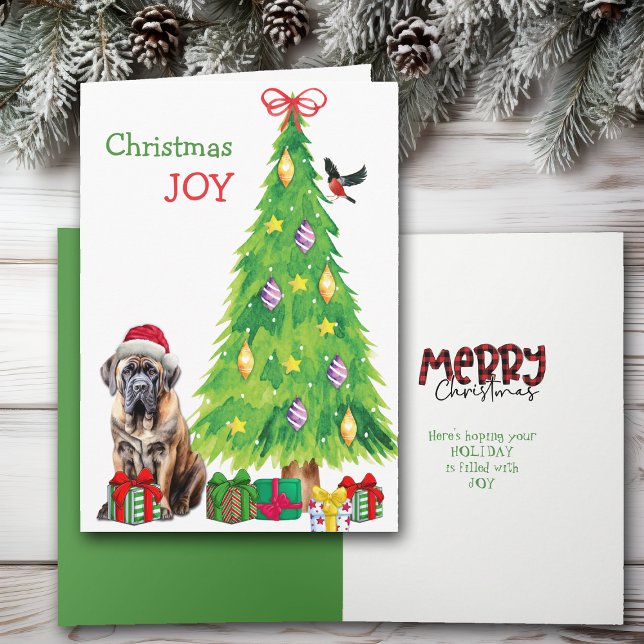Tarjeta Festiva Santa Hat Mastiff, Bird y Christmas Tree (Subido por el creador)
