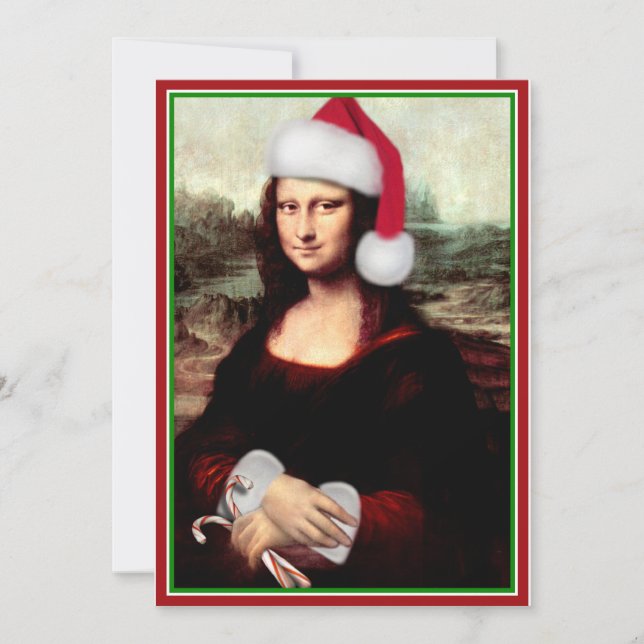 Tarjeta Festiva Santa Hat, Navidades de Mona Lisa (Anverso)