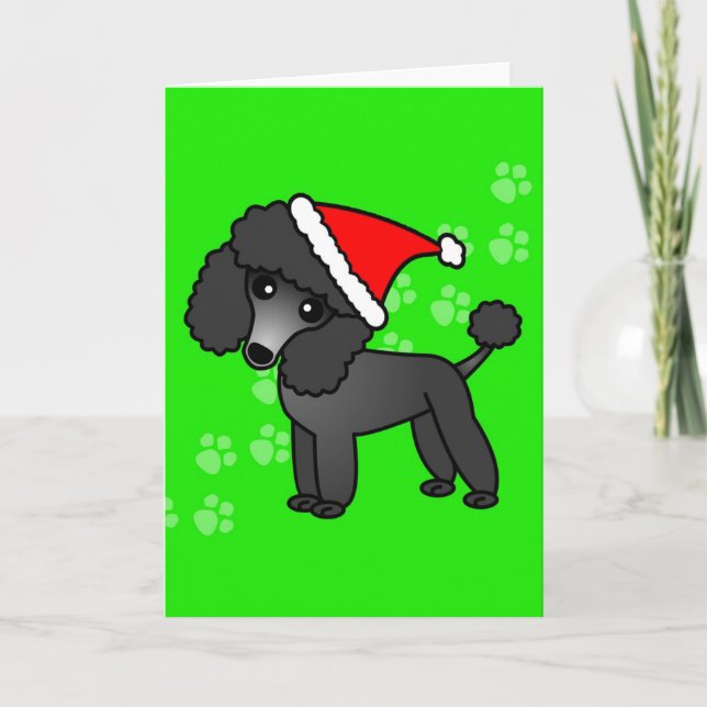 Tarjeta Festiva Santa Hat Personalizado de caniche negro (Anverso)