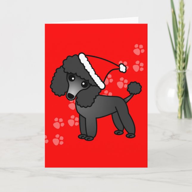 Tarjeta Festiva Santa Hat Personalizado de caniche negro (Anverso)