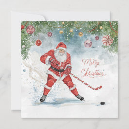 Tarjeta Festiva Santa Hockey Christmas Card 