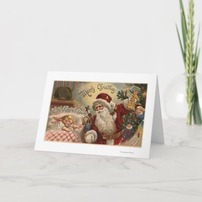 Tarjeta Festiva Santa Holding, Chica durmiente (Anverso)