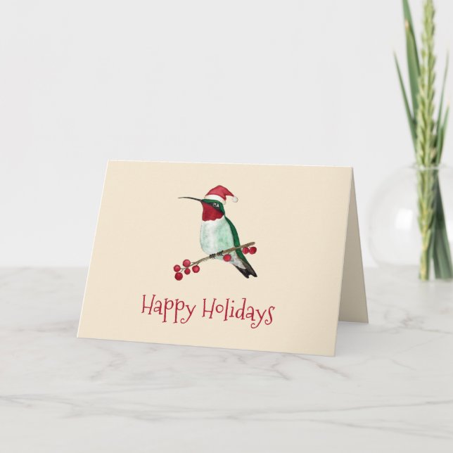 Tarjeta Festiva Santa Hummingbird (Anverso)
