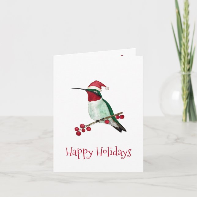Tarjeta Festiva Santa Hummingbird (Anverso)